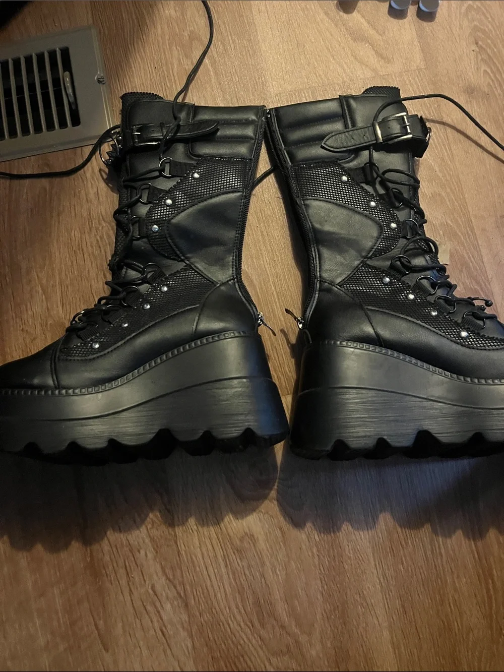 Women’s Black Platform Lace-Up Combat Boots - Picture 2 of 2